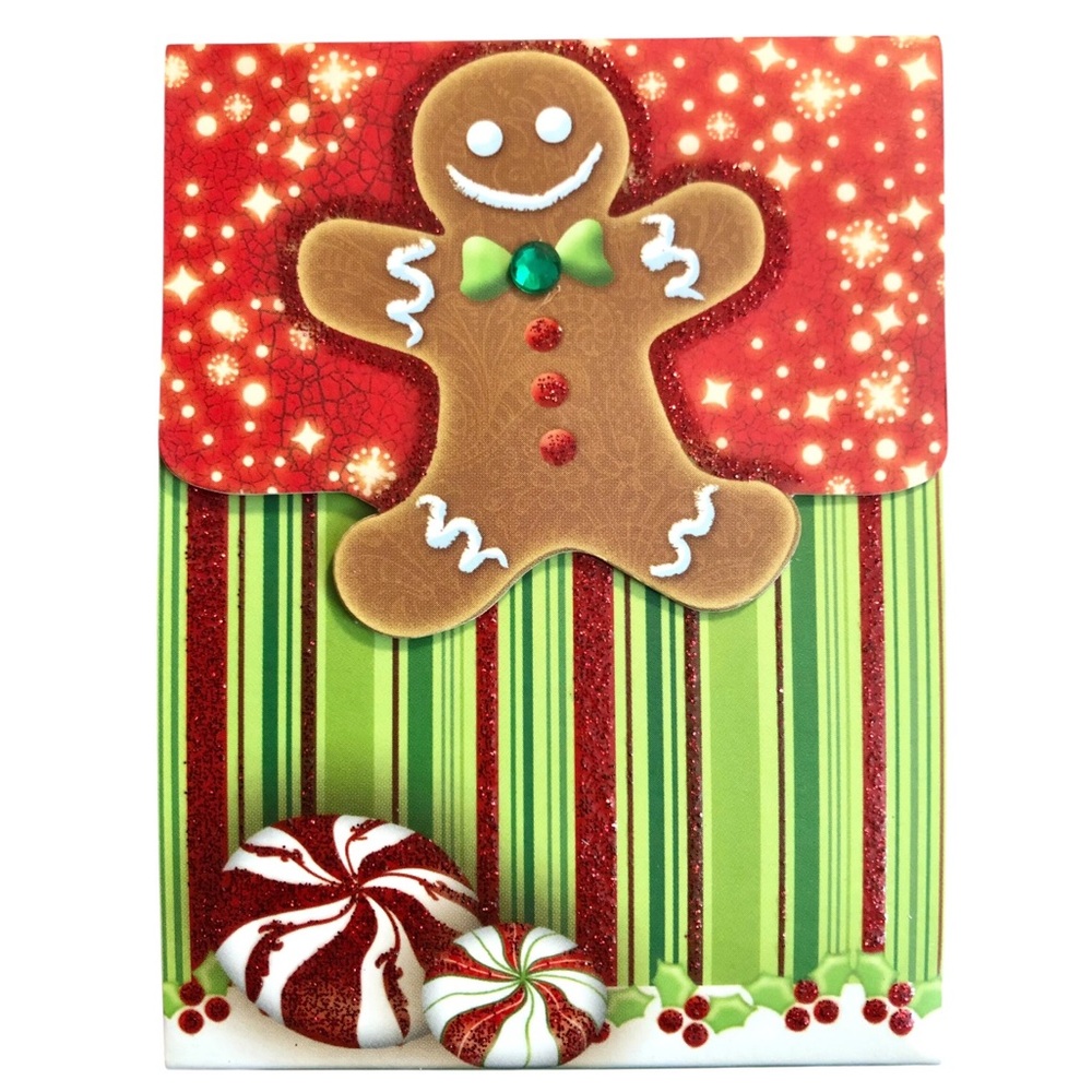 Punch Studio Holiday Gingerbread Mini Notepad with Red & Green Stripes (59645)